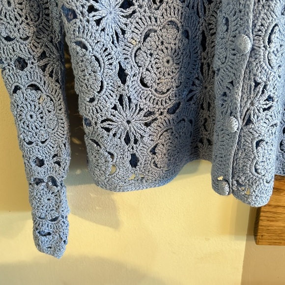 Pierre Cardin vintage inspired S crochet linen cotton cardigan button up sweater - Picture 4 of 5
